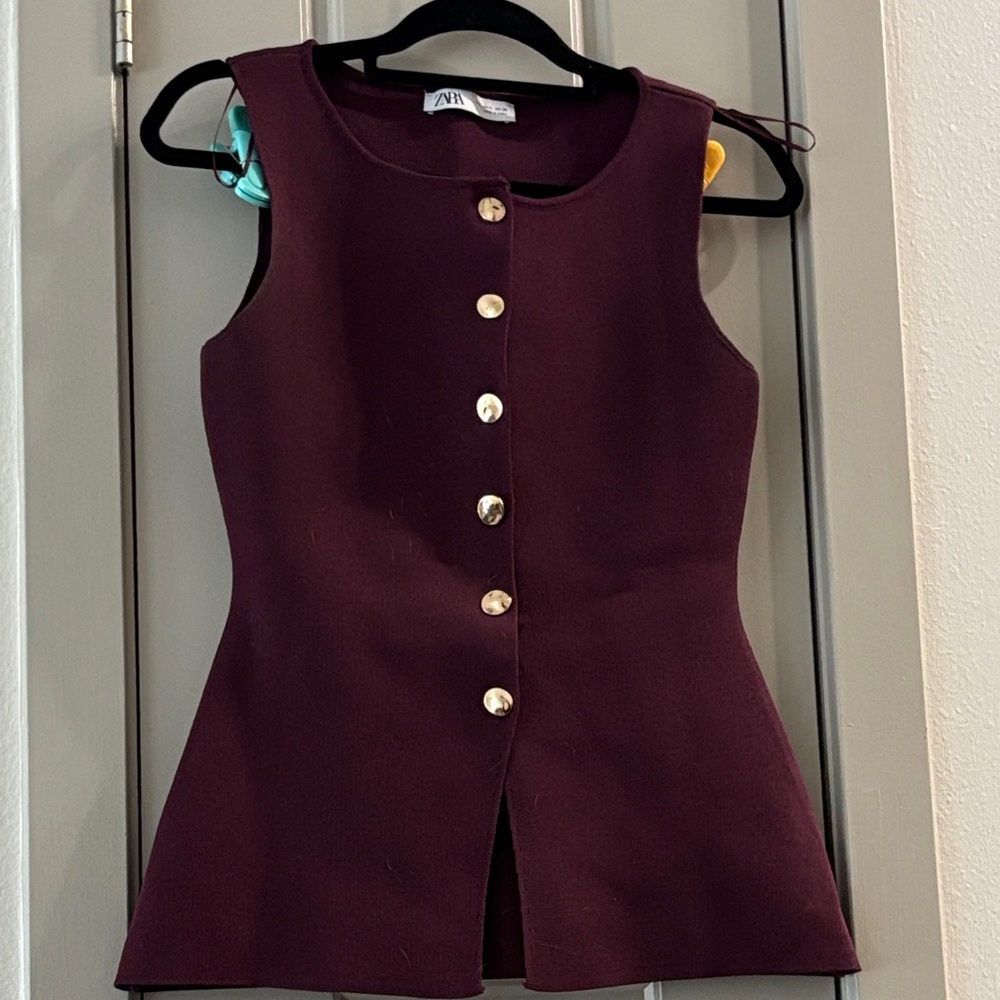 Aritzia Deep Purple Sleeveless Button Down Top